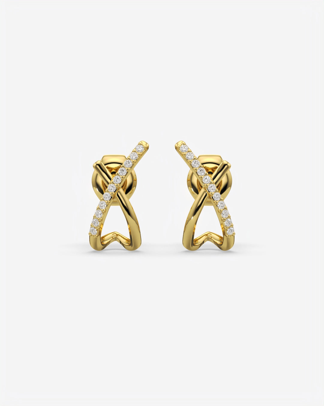 Crossed Diamond Stud Earrings 14K Yellow Gold