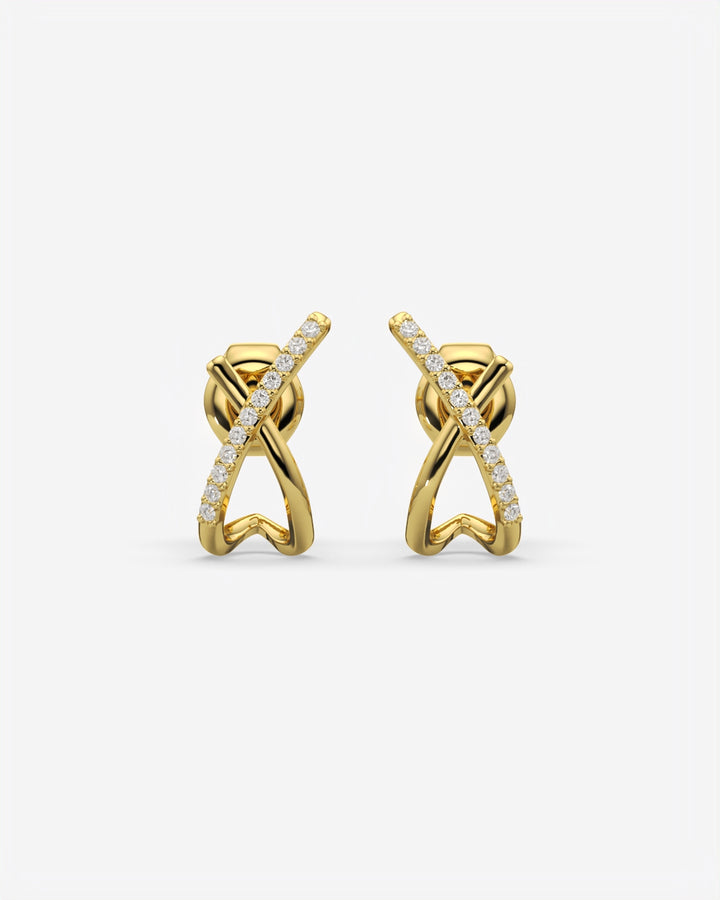Crossed Diamond Stud Earrings 18K Yellow Gold