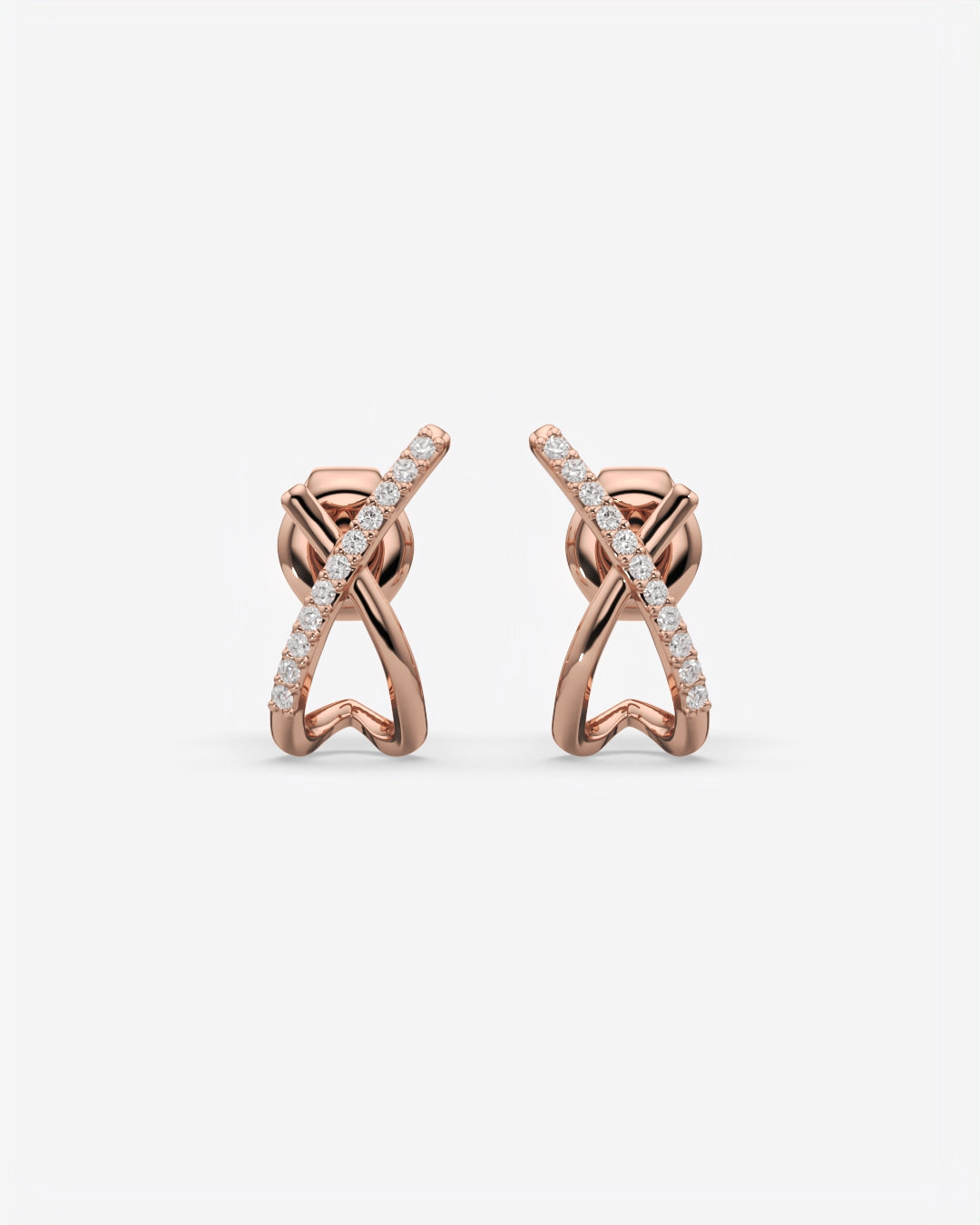 Crossed Diamond Stud Earrings 14K Rose Gold