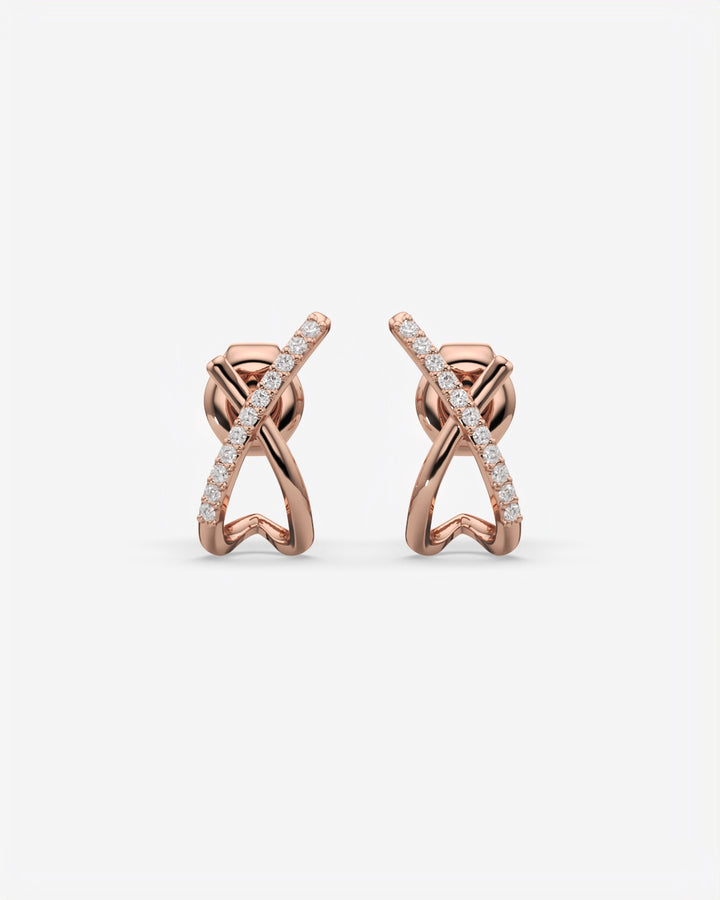 Crossed Diamond Stud Earrings 18K Rose Gold