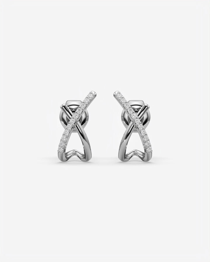 Crossed Diamond Stud Earrings 18K White Gold
