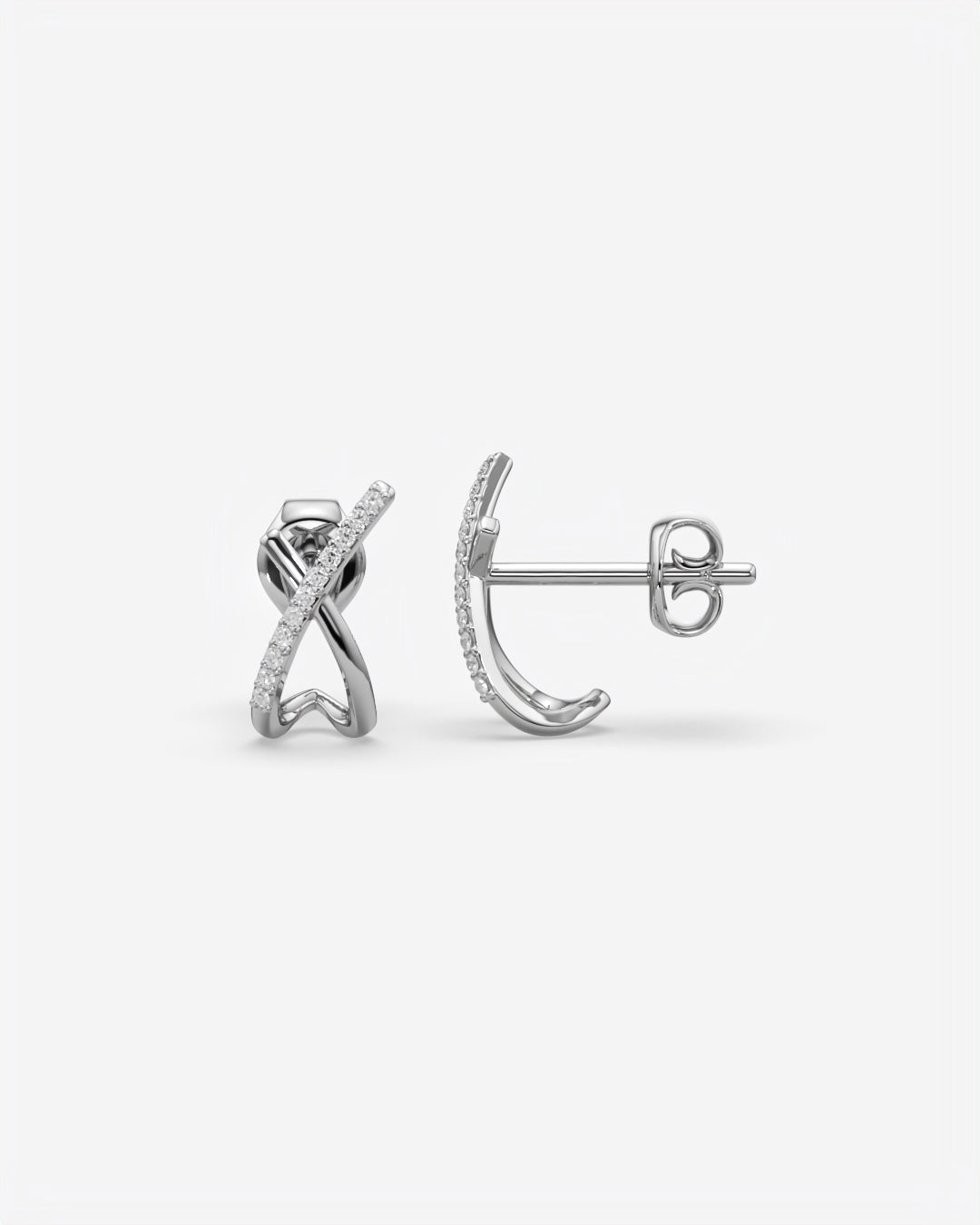 Crossed Diamond Stud Earrings 14K White Gold