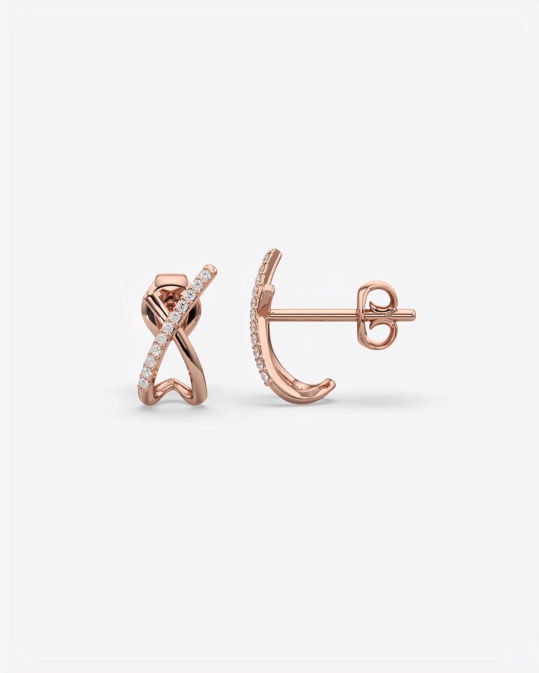Crossed Diamond Stud Earrings 14K Rose Gold