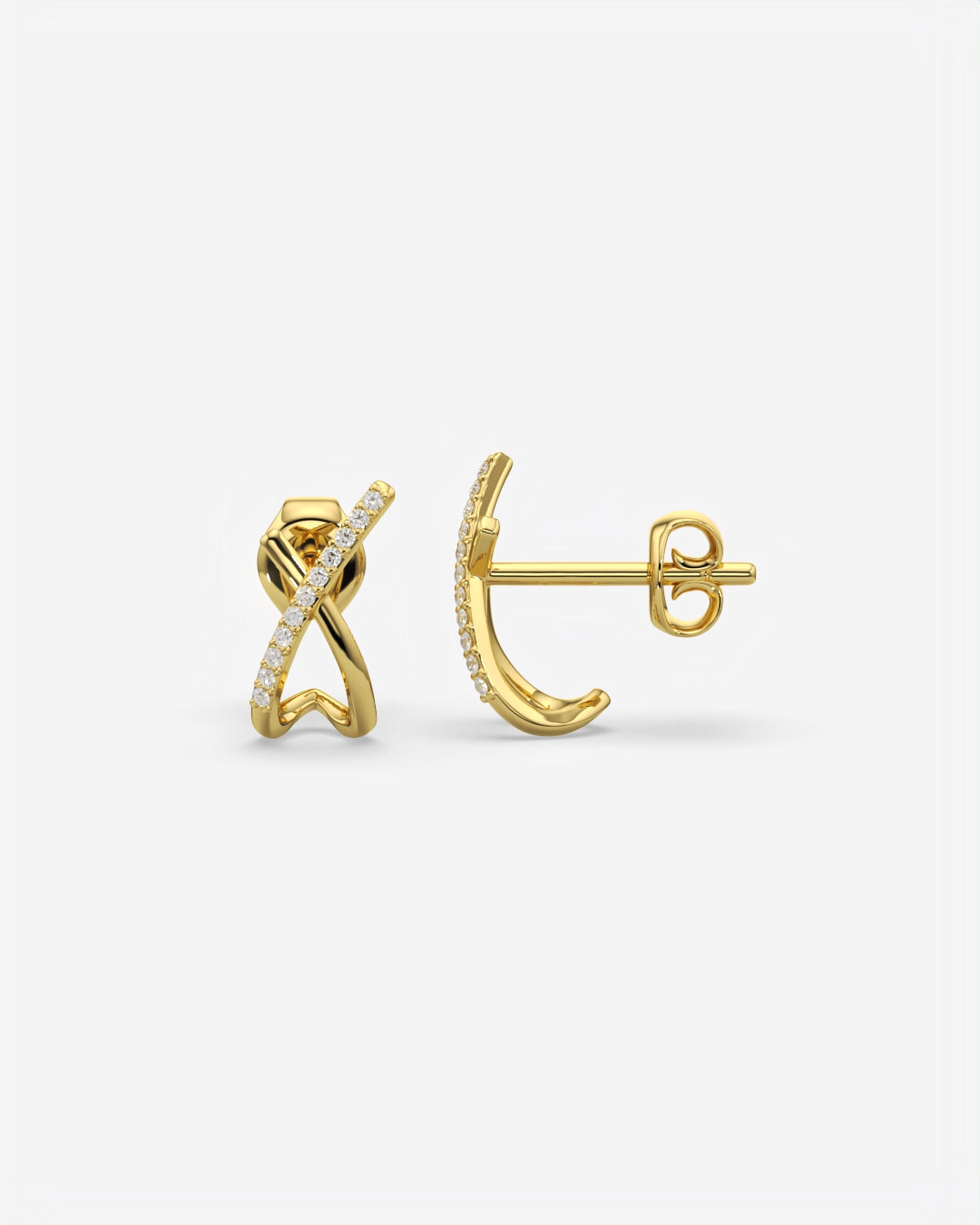 Crossed Diamond Stud Earrings 14K Yellow Gold