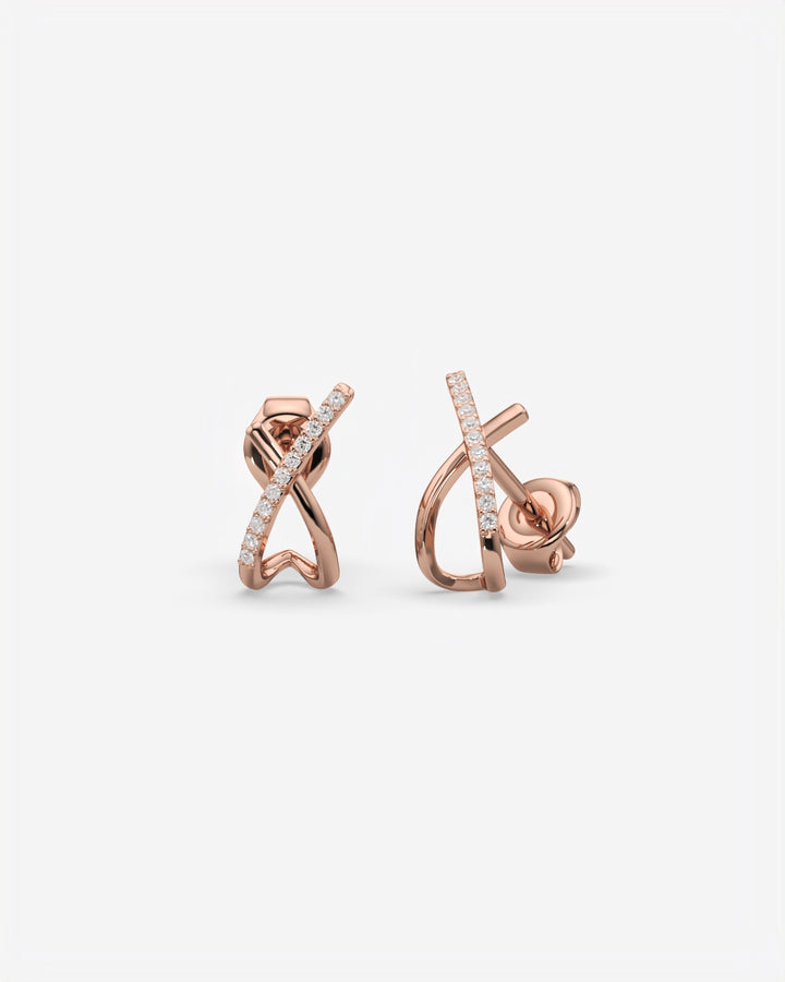 Crossed Diamond Stud Earrings 18K Rose Gold