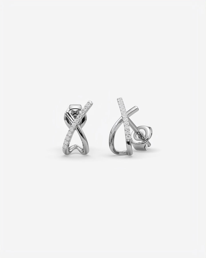 Crossed Diamond Stud Earrings 18K White Gold