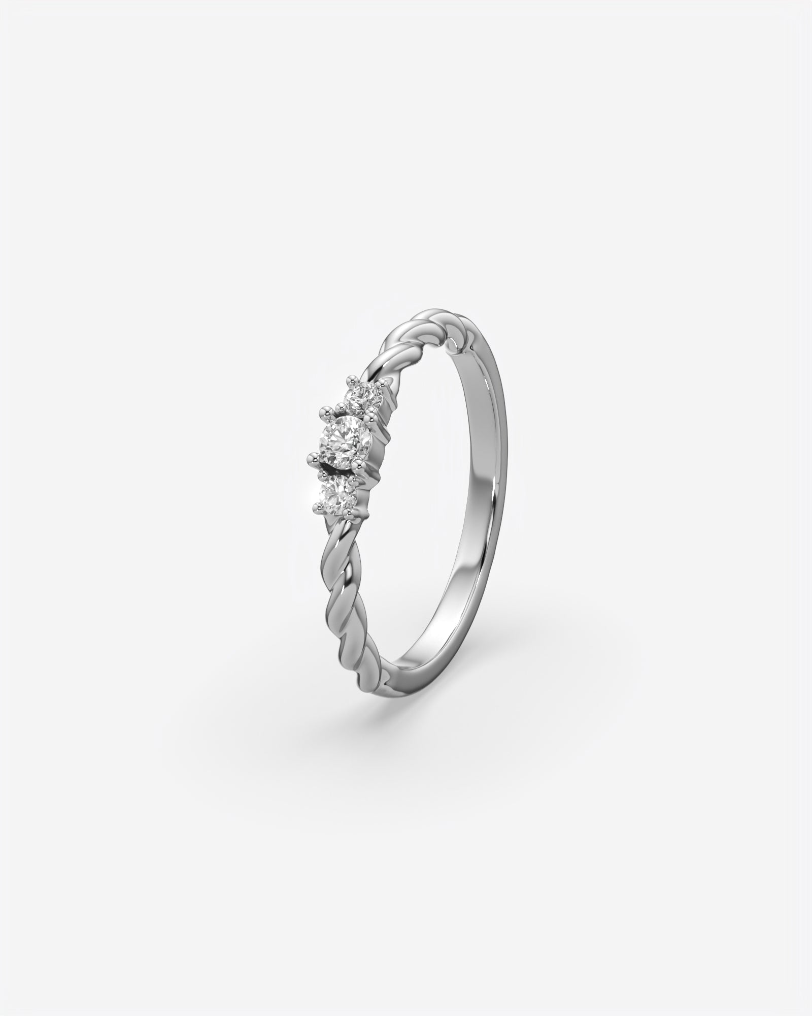 Three Stone Dainty Diamond Twisted Ring 18K White Gold