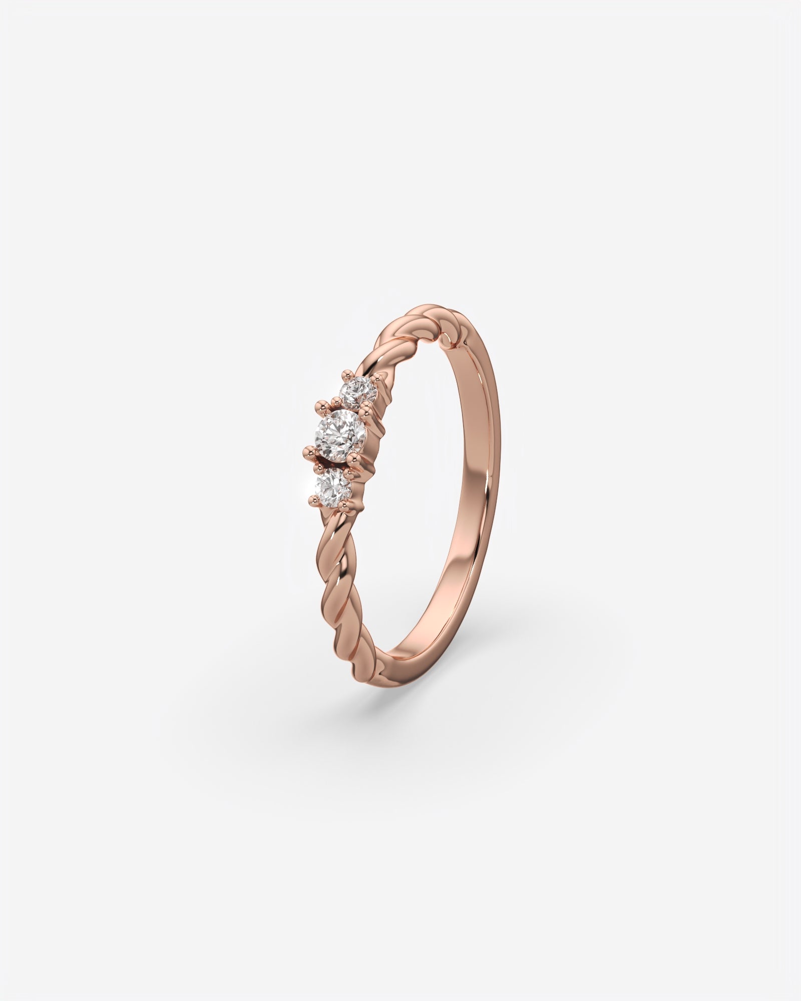 Three Stone Dainty Diamond Twisted Ring 14K Rose Gold