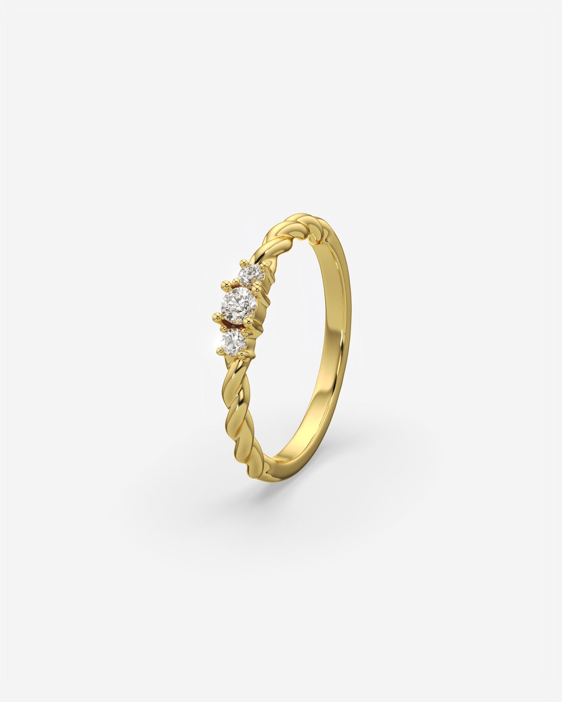 Three Stone Dainty Diamond Twisted Ring 18K Yellow Gold