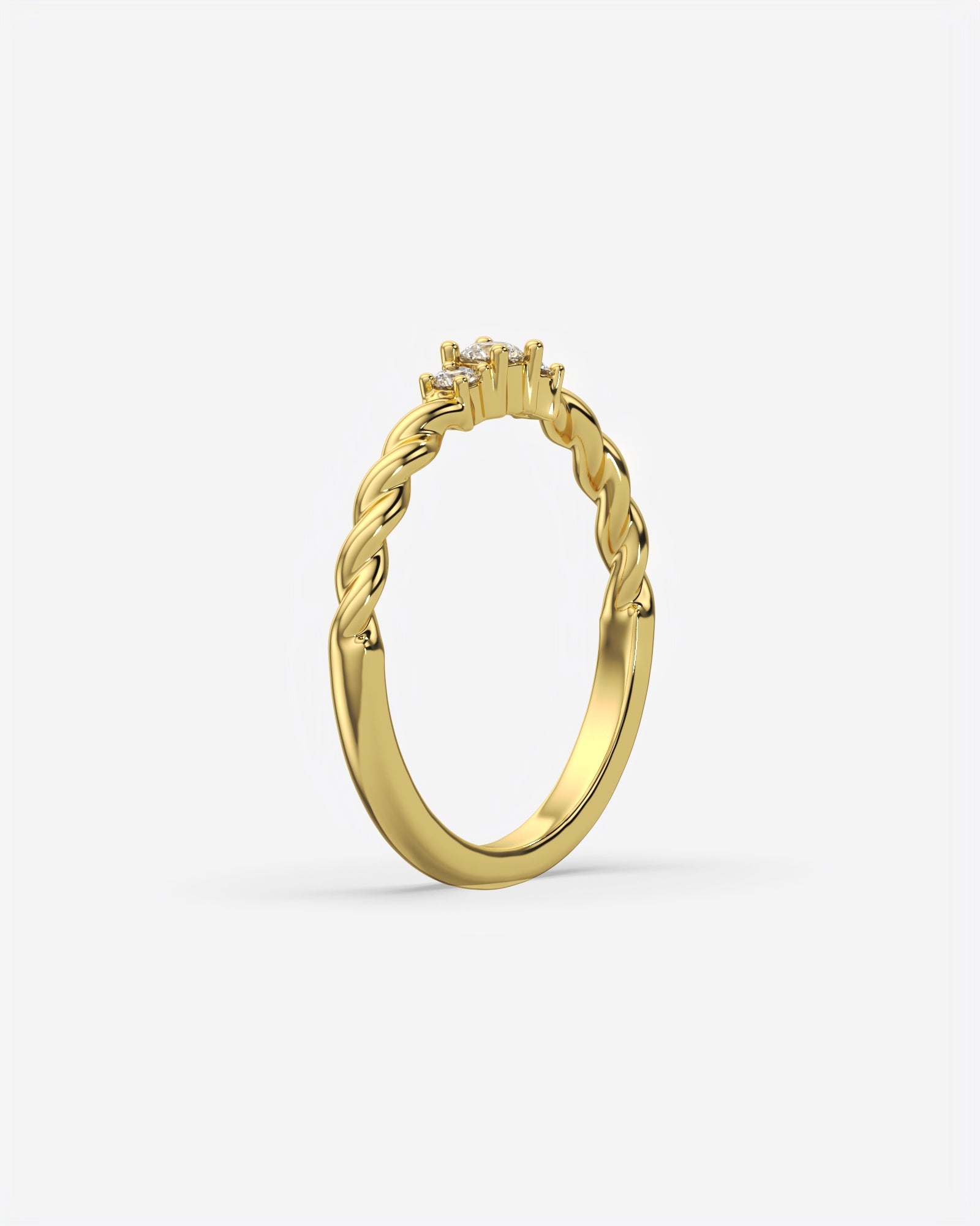 Three Stone Dainty Diamond Twisted Ring 18K Yellow Gold