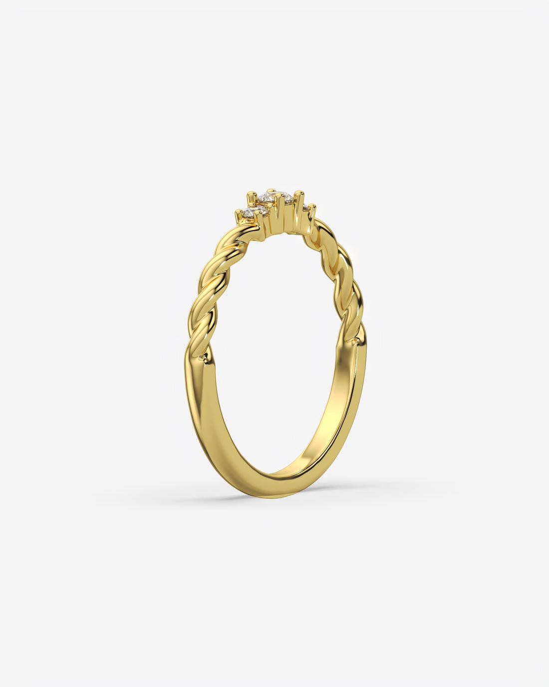 Three Stone Dainty Diamond Twisted Ring 18K Yellow Gold
