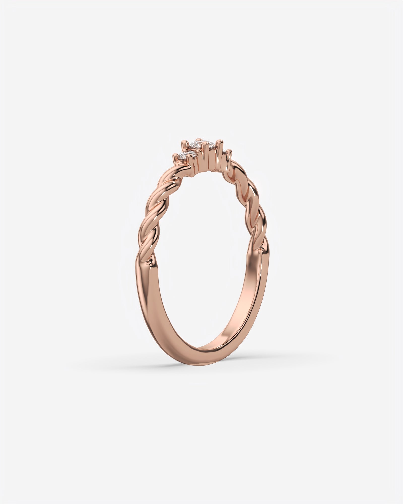 Three Stone Dainty Diamond Twisted Ring 14K Rose Gold