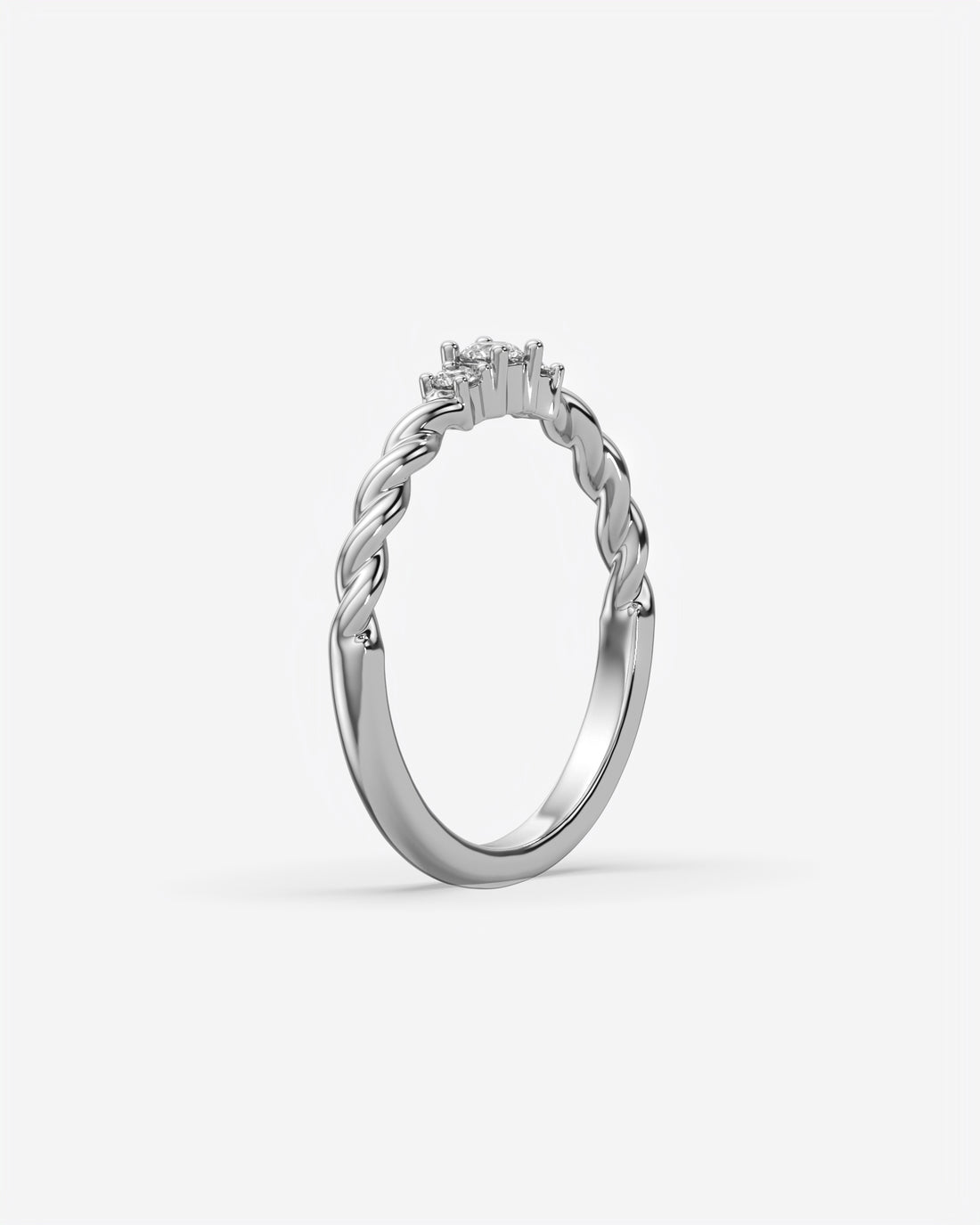 Three Stone Dainty Diamond Twisted Ring 18K White Gold