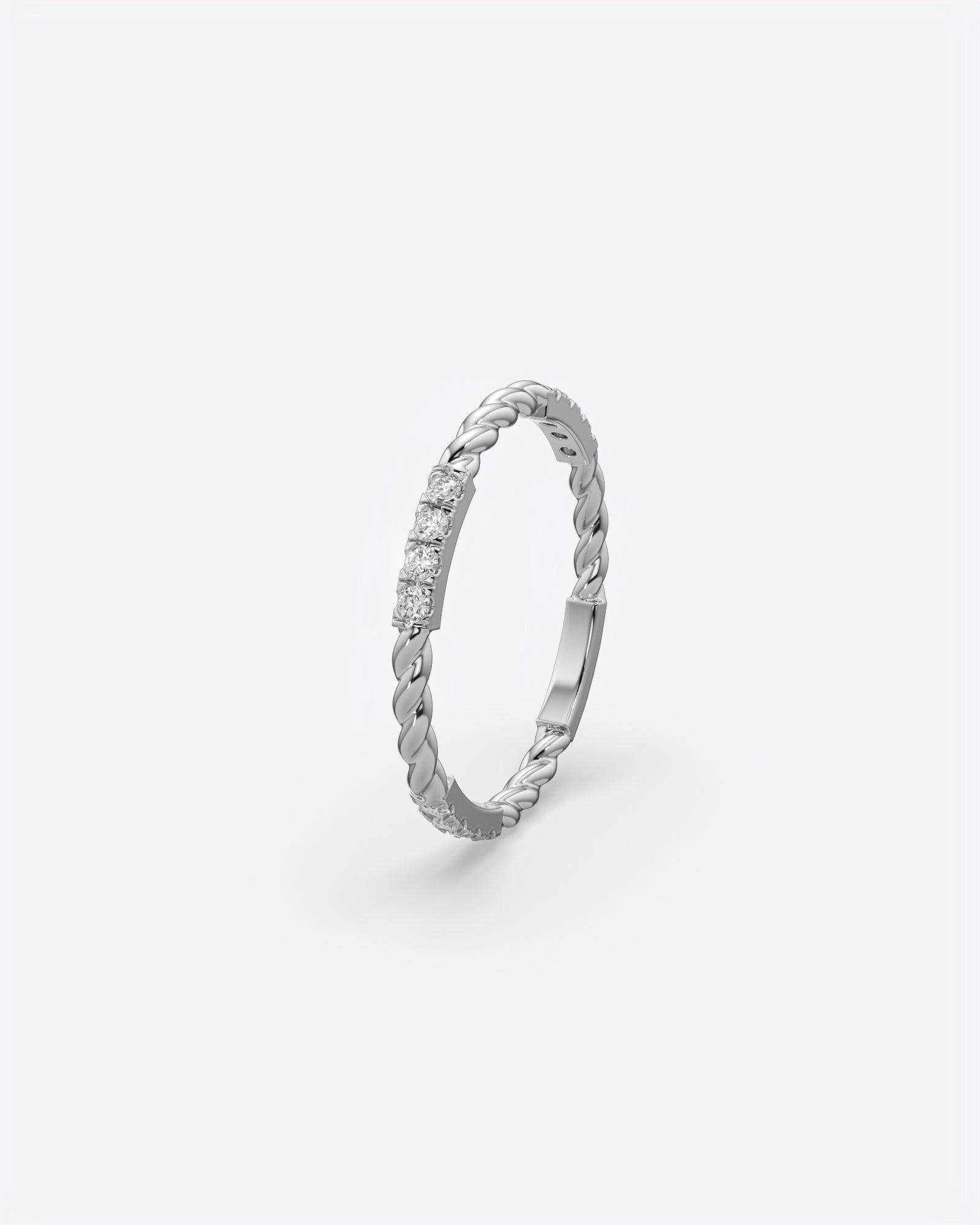 Twisted Diamond Bar Ring 18K White Gold