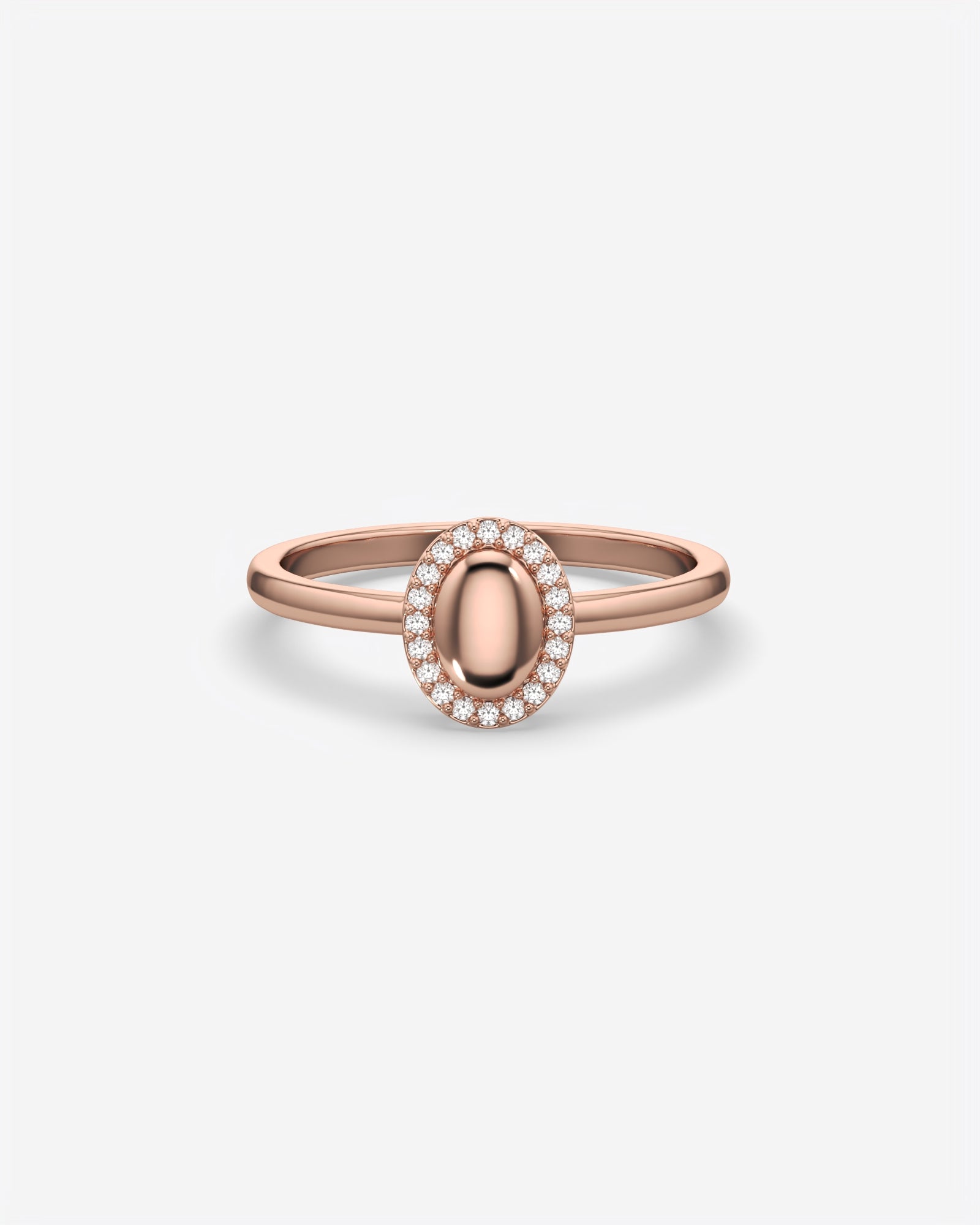 Oval Signet Ring with Diamond Halo 18K Rose Gold