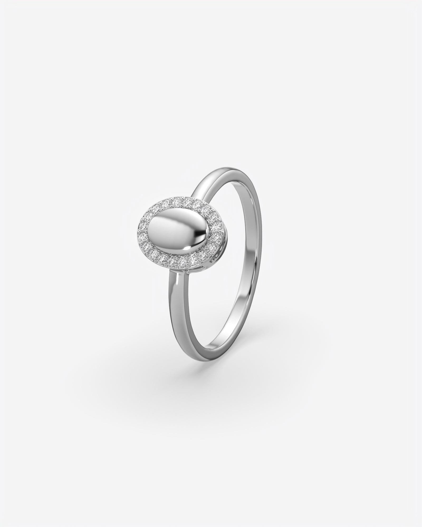 Oval Signet Ring with Diamond Halo 18K White Gold