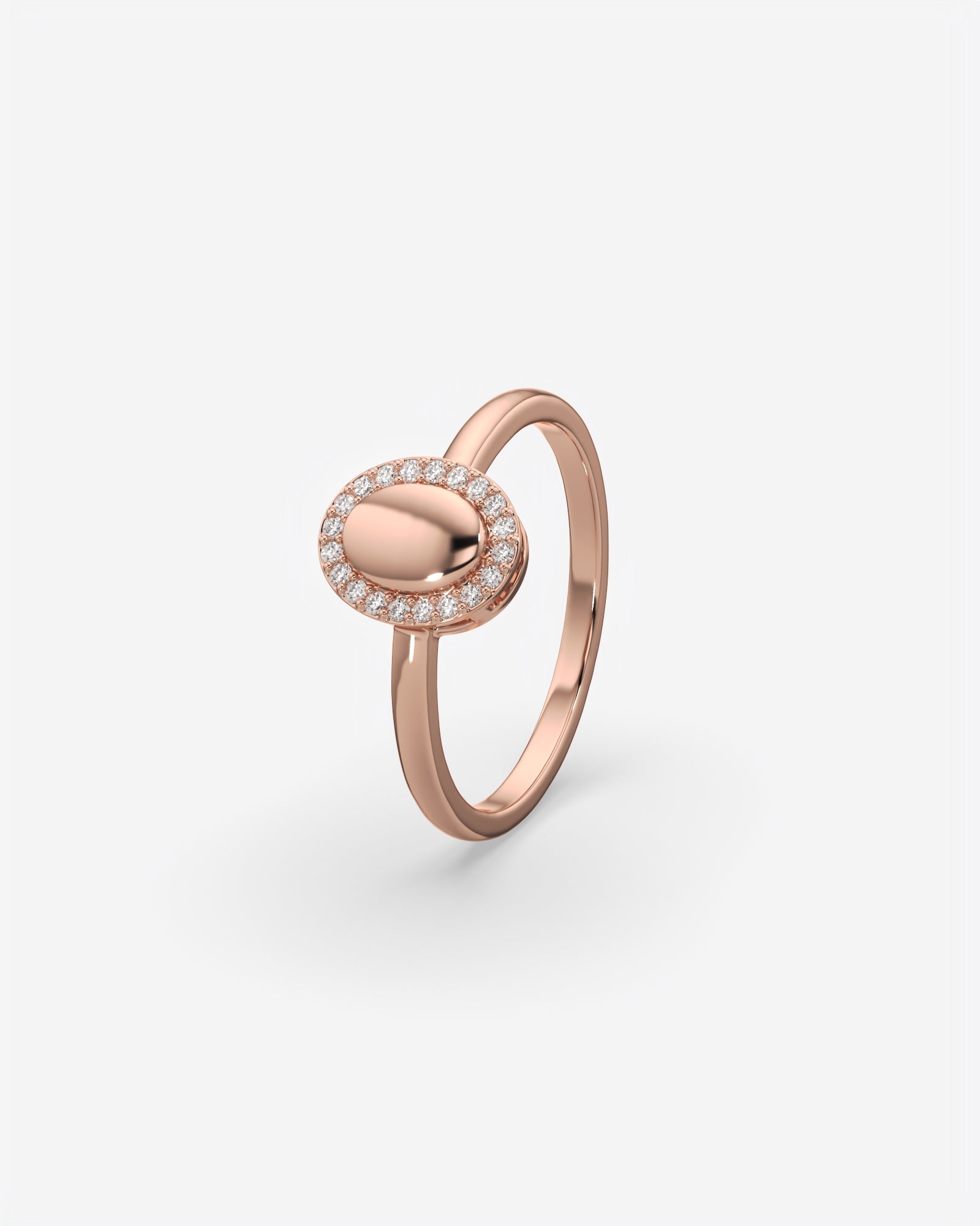 Oval Signet Ring with Diamond Halo 18K Rose Gold