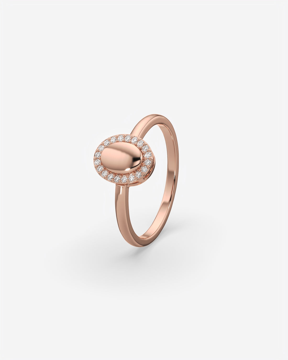 Oval Signet Ring with Diamond Halo 18K Rose Gold