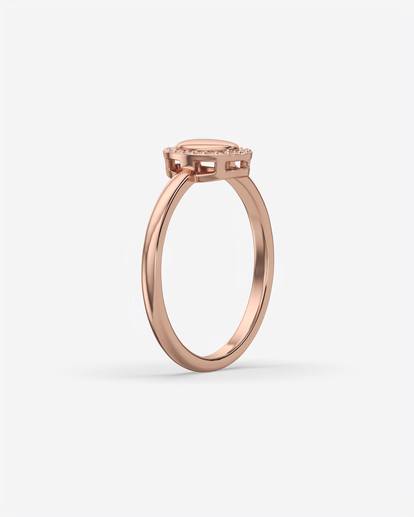 Oval Signet Ring with Diamond Halo 18K Rose Gold