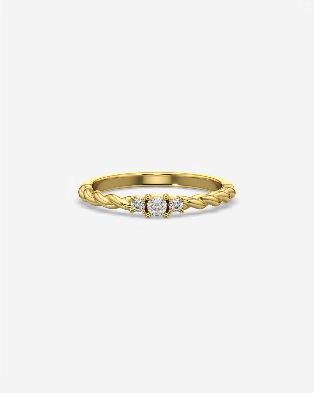 Three Stone Dainty Diamond Twisted Ring 18K Yellow Gold