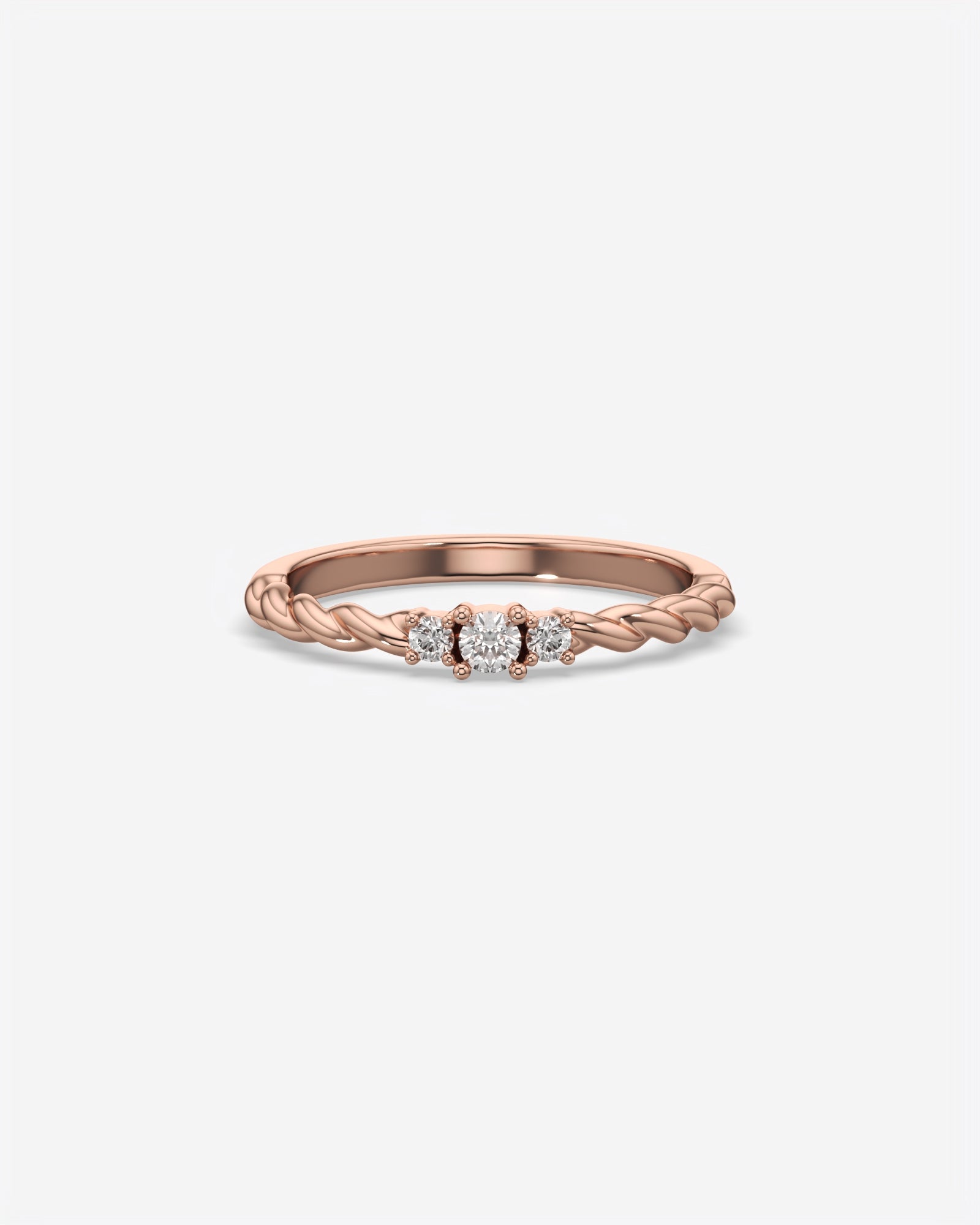 Three Stone Dainty Diamond Twisted Ring 14K Rose Gold