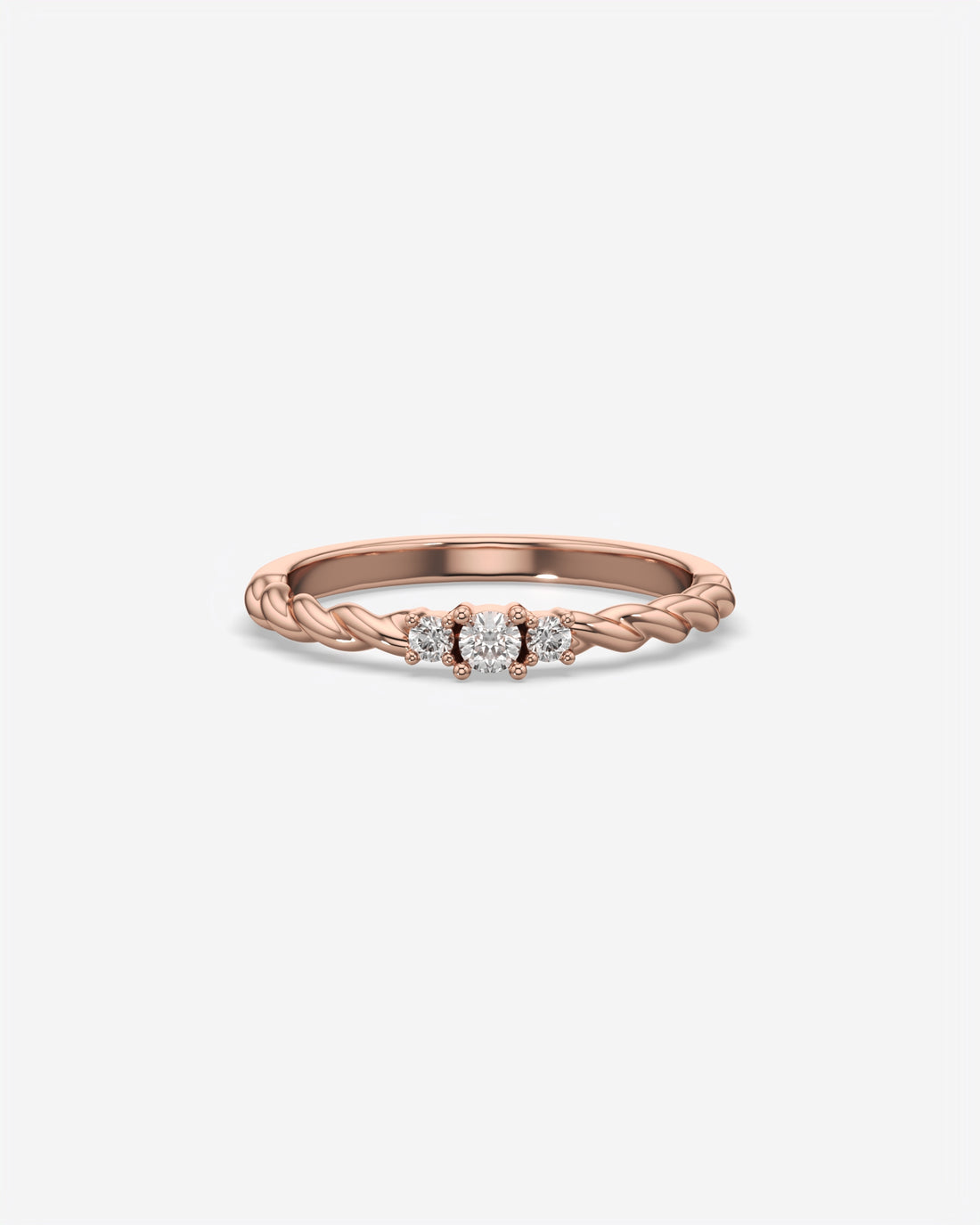 Three Stone Dainty Diamond Twisted Ring 14K Rose Gold