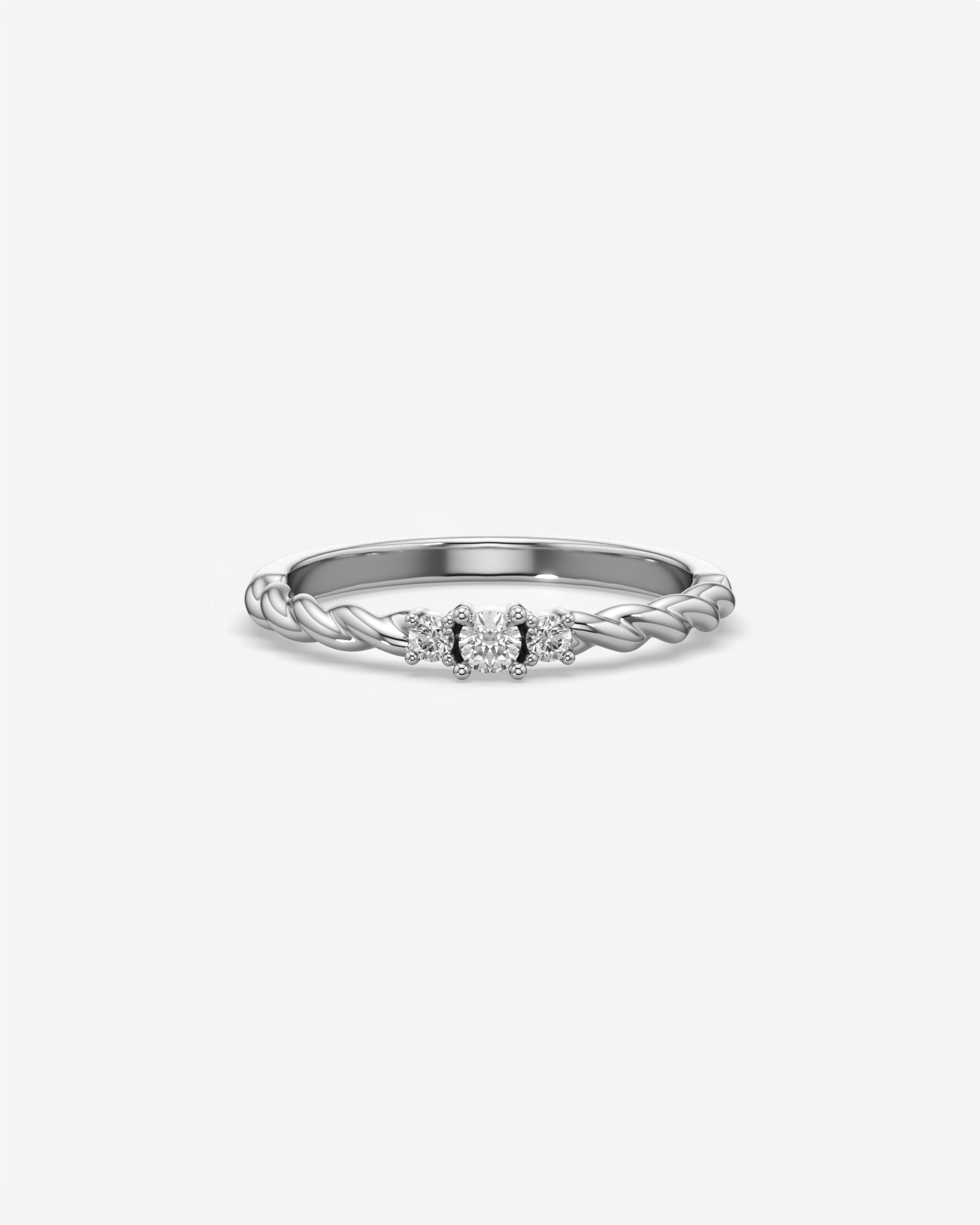 Three Stone Dainty Diamond Twisted Ring 18K White Gold