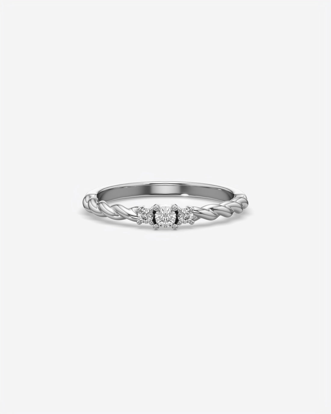 Three Stone Dainty Diamond Twisted Ring 18K White Gold