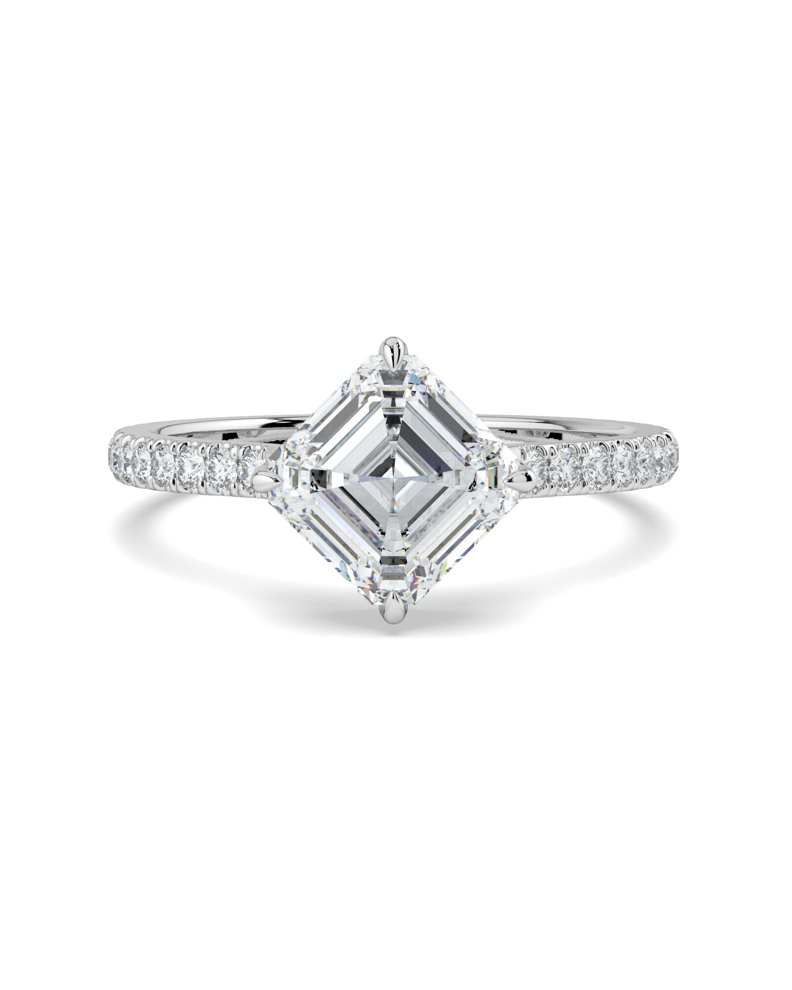 Asscher Diamond Compass Prong Engagement Ring