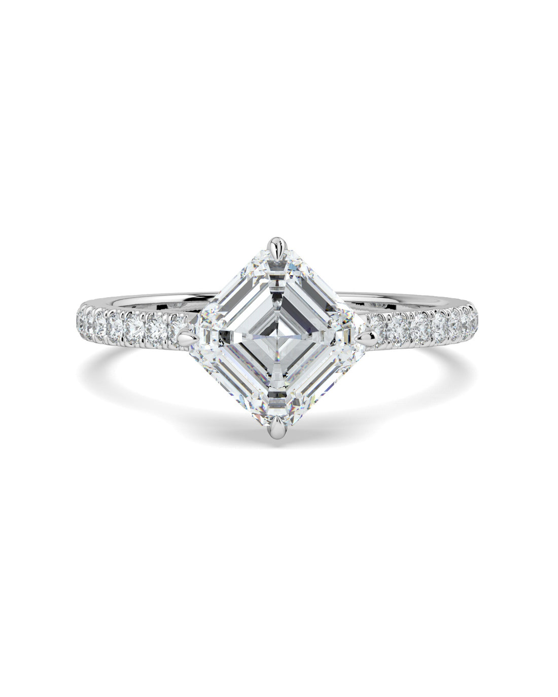 Asscher Diamond Compass Prong Engagement Ring