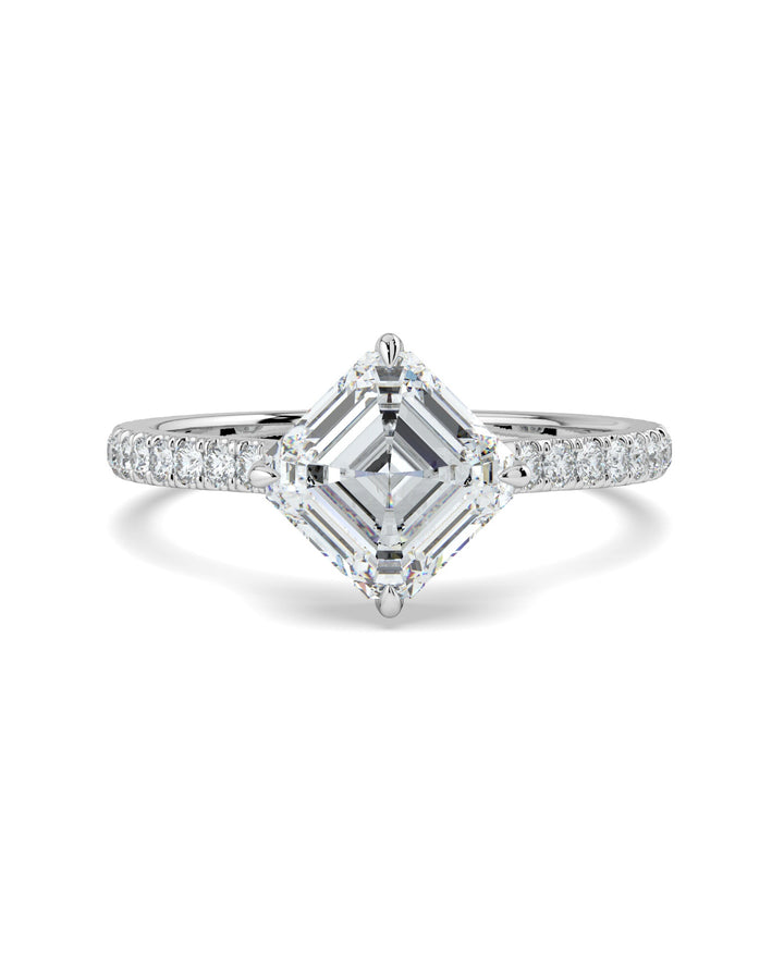Asscher Diamond Compass Prong Engagement Ring