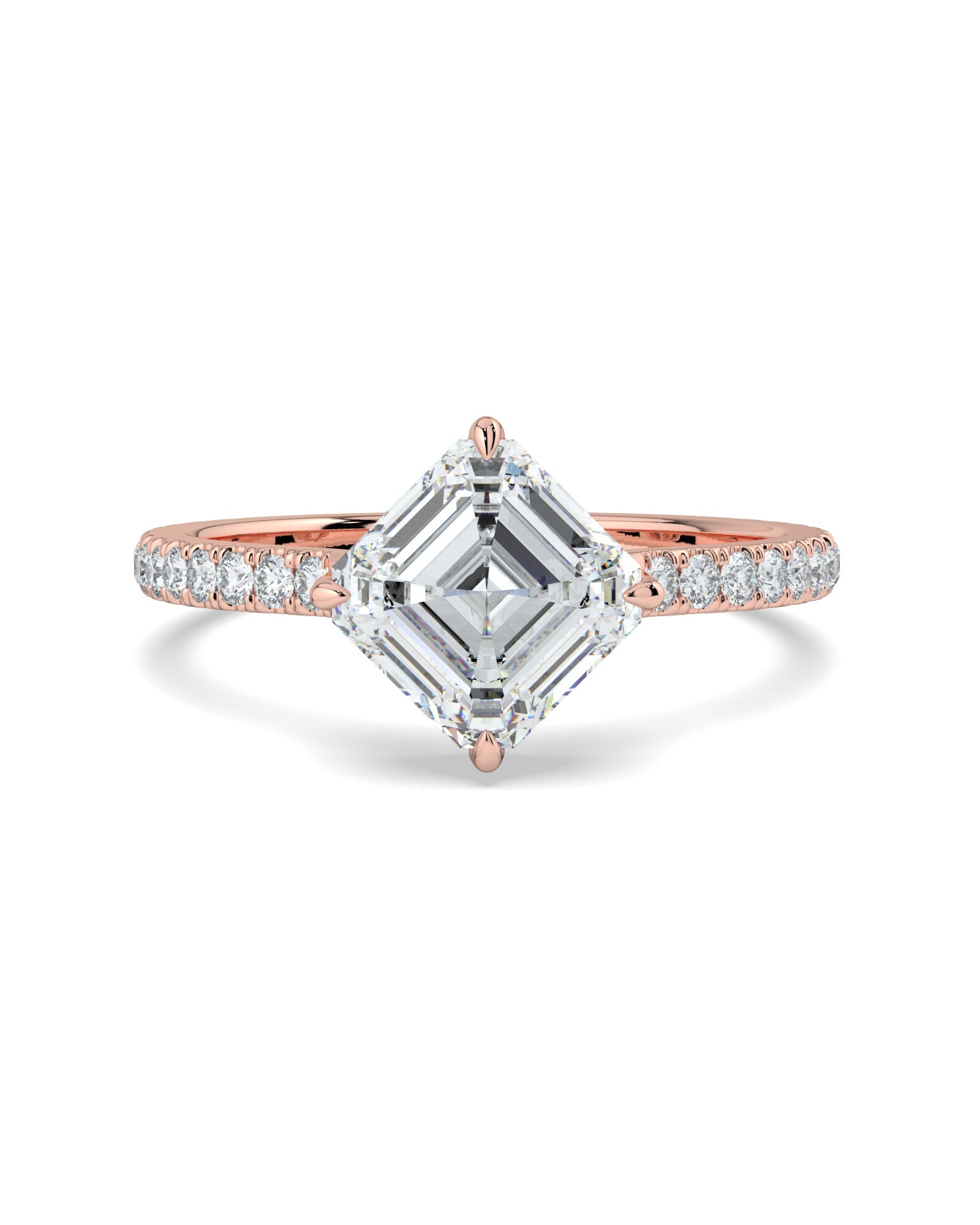 Asscher Diamond Compass Prong Engagement Ring