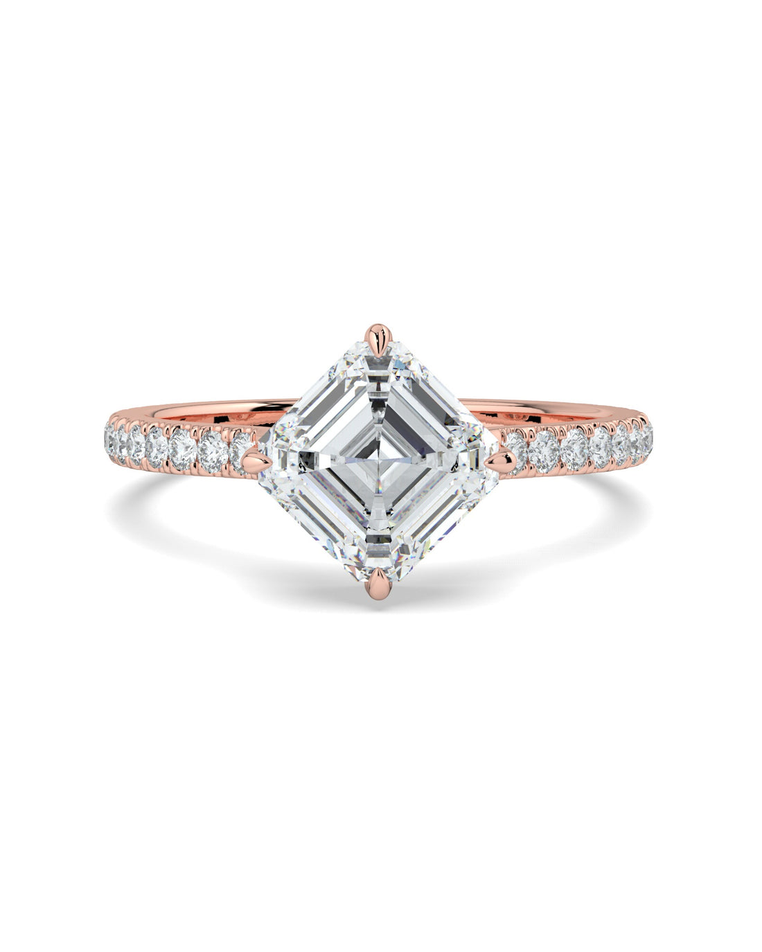 Asscher Diamond Compass Prong Engagement Ring