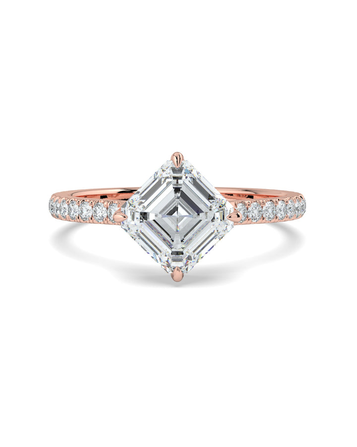 Asscher Diamond Compass Prong Engagement Ring