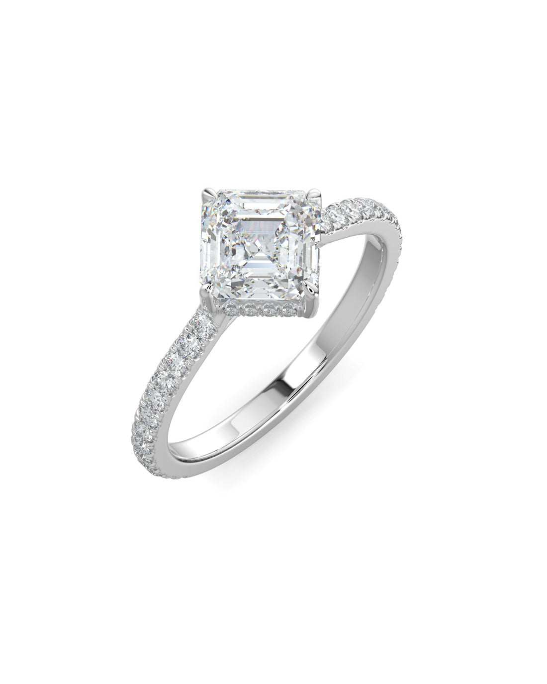 Asscher Diamond Compass Prong Engagement Ring