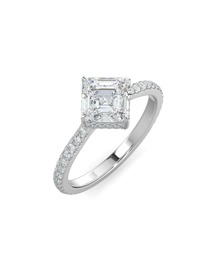 Asscher Diamond Compass Prong Engagement Ring