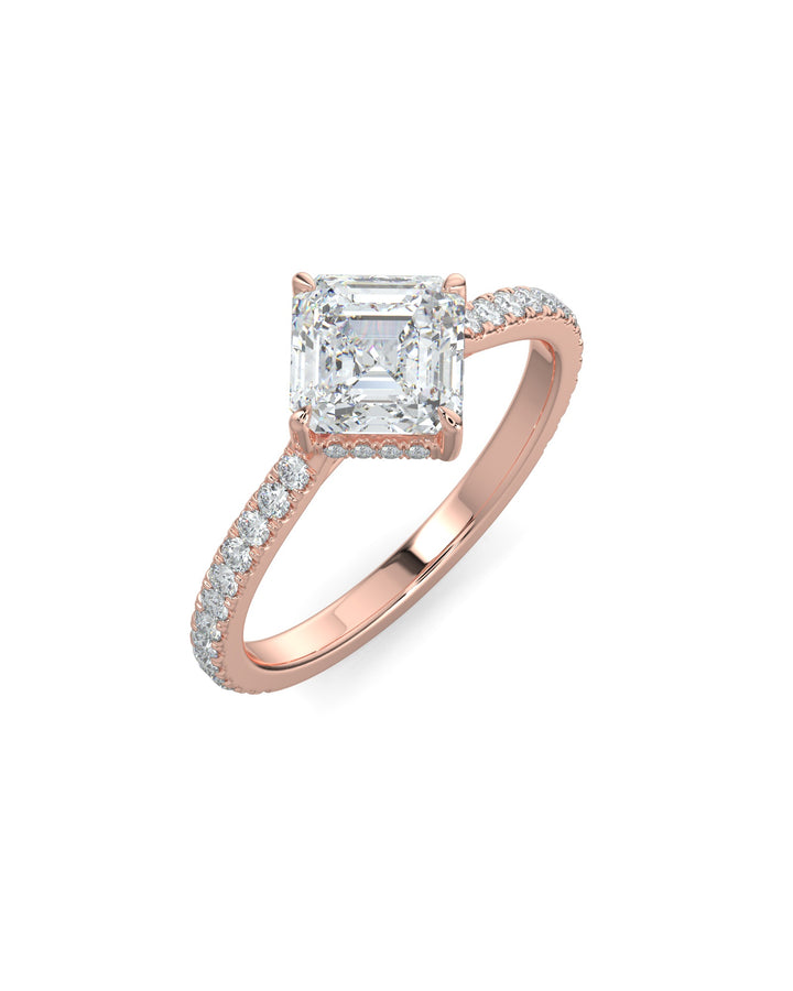 Asscher Diamond Compass Prong Engagement Ring
