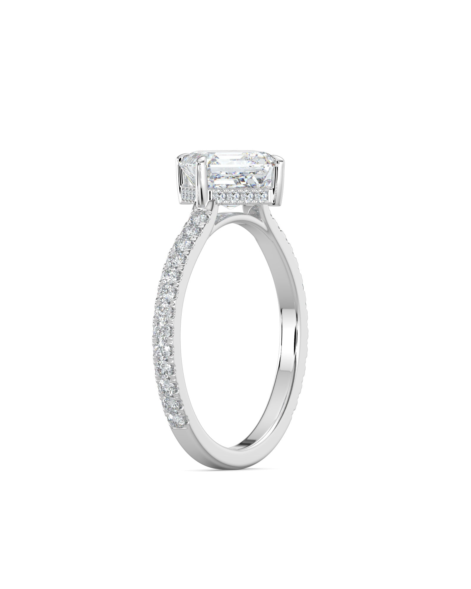 Asscher Diamond Compass Prong Engagement Ring