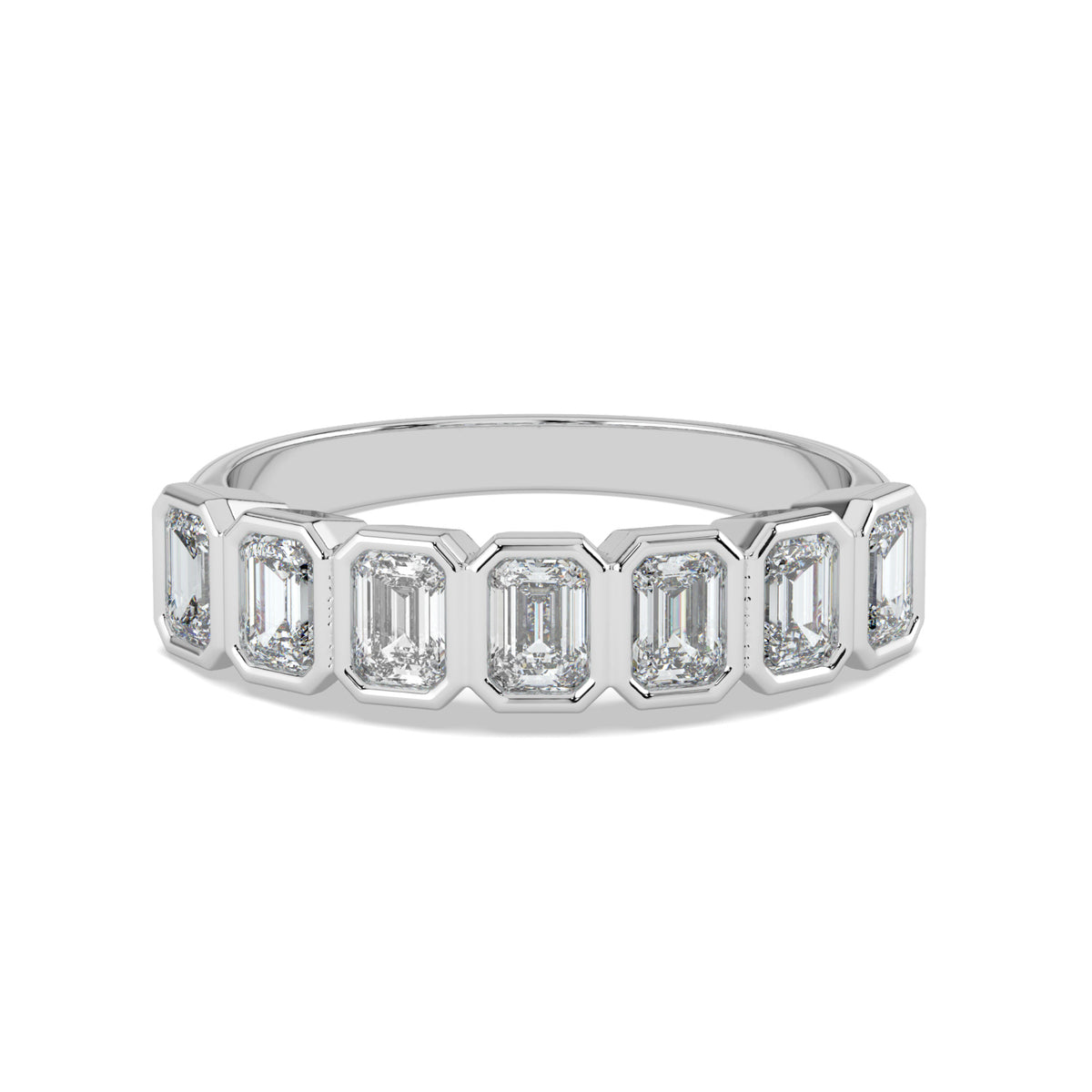 Bezel-Set Emerald Cut Eternity Wedding Ring