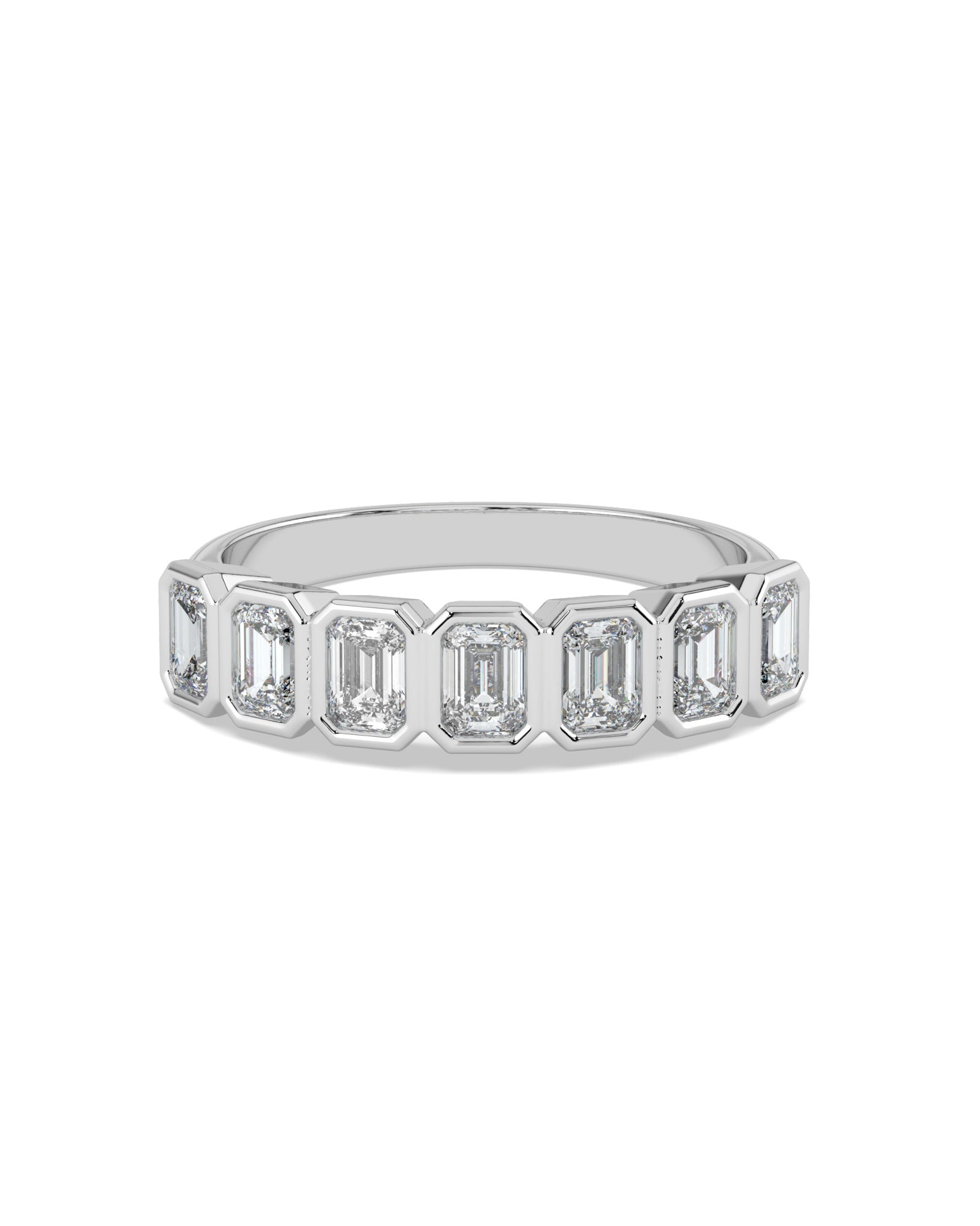 Bezel-Set Emerald Cut Eternity Wedding Ring