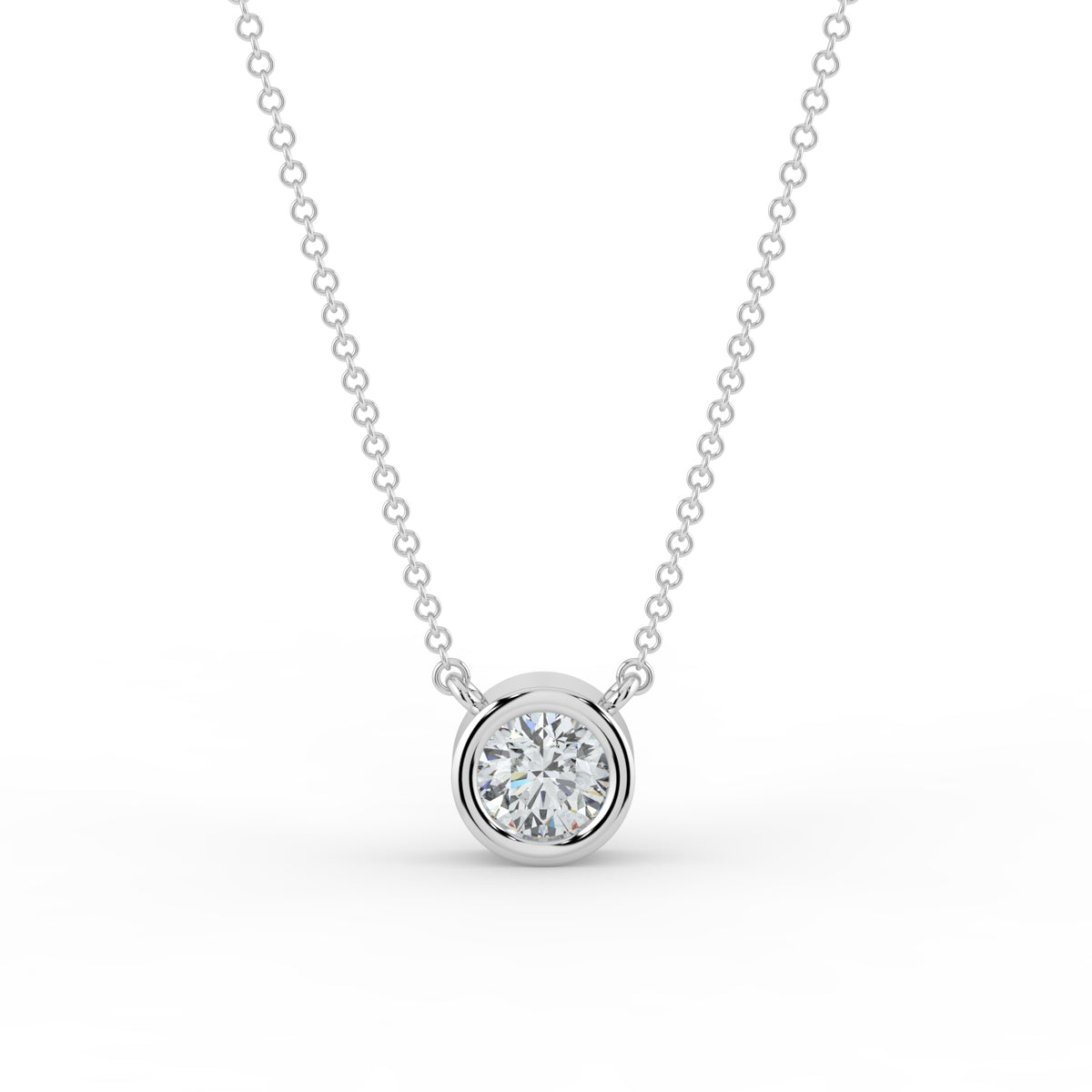 Bezel-Set Diamond Necklace 14K White Gold