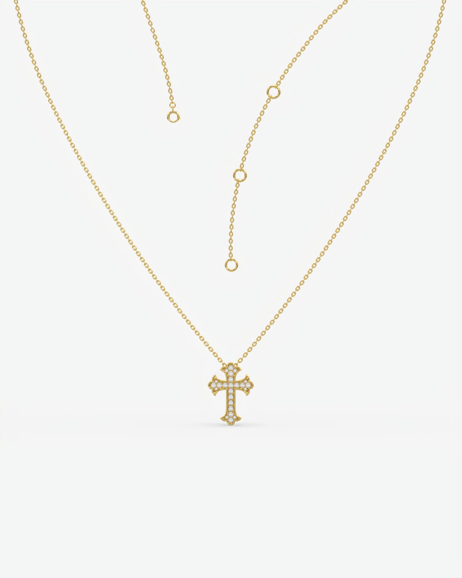 Vintage Diamond Trefoil Cross Pendant Necklace 14K Yellow Gold