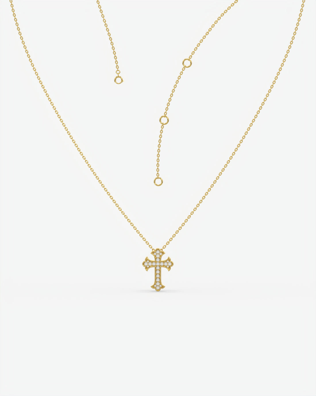 Vintage Diamond Trefoil Cross Pendant Necklace 14K Yellow Gold