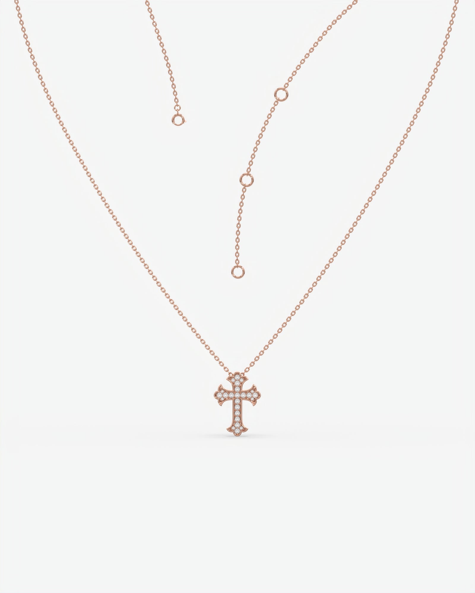 Vintage Diamond Trefoil Cross Pendant Necklace 14K Rose Gold