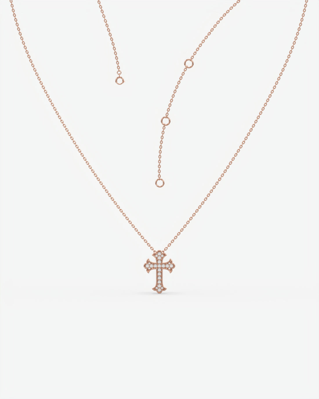 Vintage Diamond Trefoil Cross Pendant Necklace 14K Rose Gold