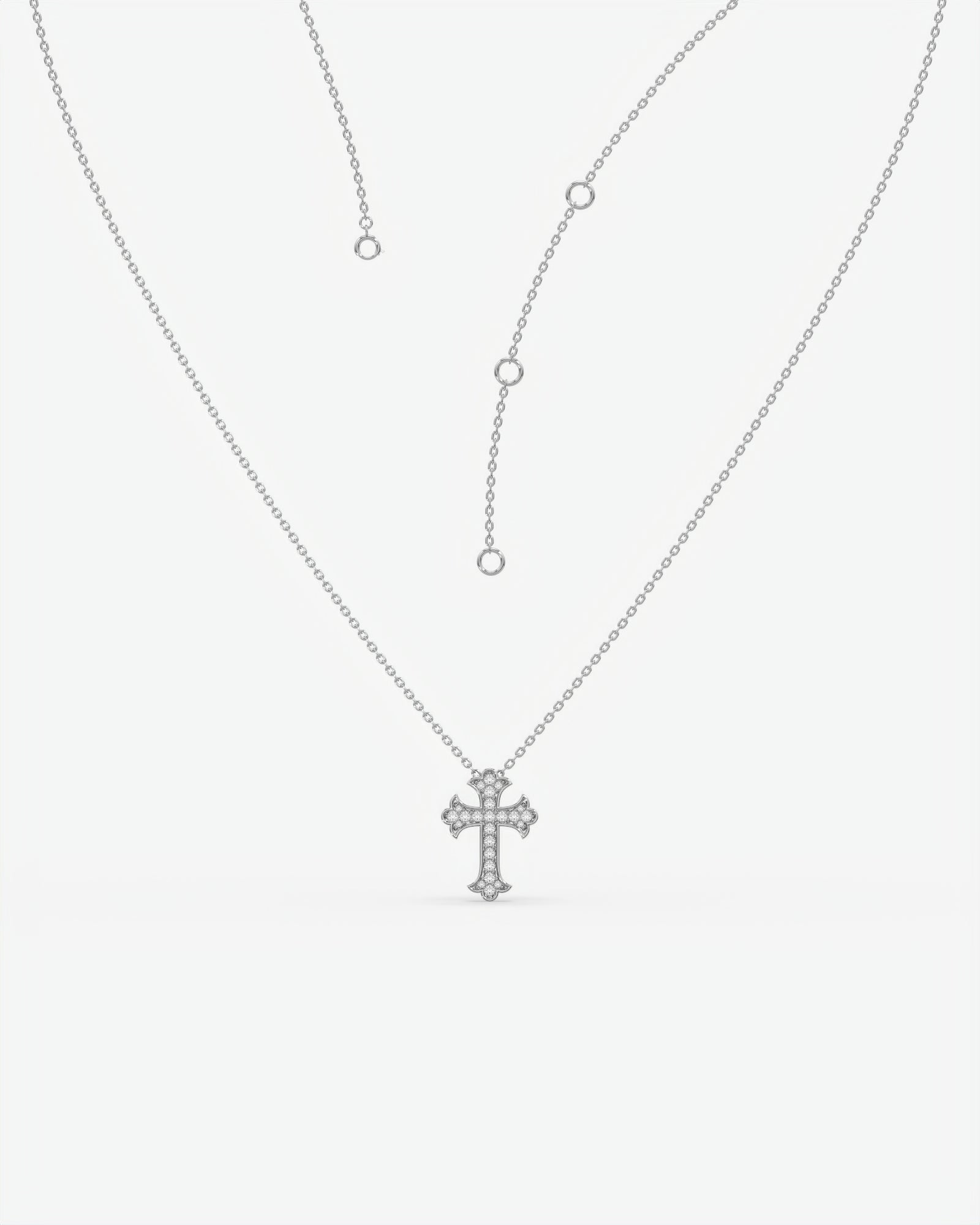 Vintage Diamond Trefoil Cross Pendant Necklace 14K White Gold