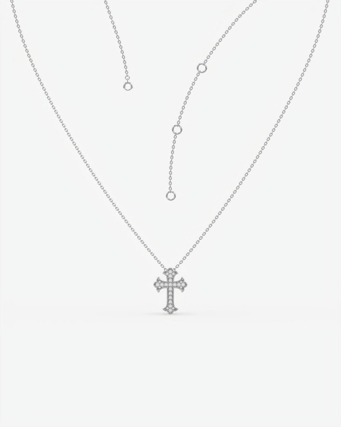Vintage Diamond Trefoil Cross Pendant Necklace 14K White Gold