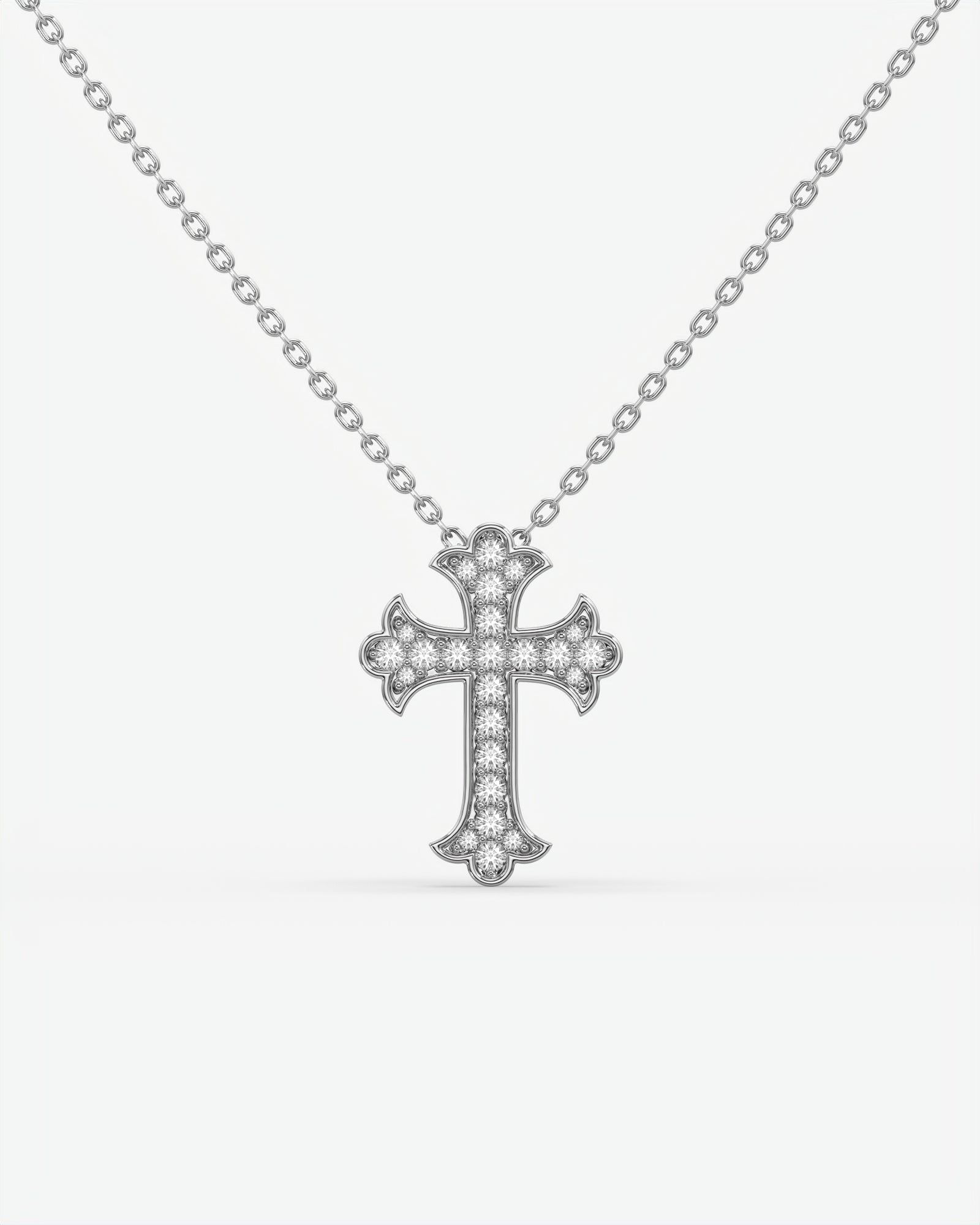 Vintage Diamond Trefoil Cross Pendant Necklace 14K White Gold