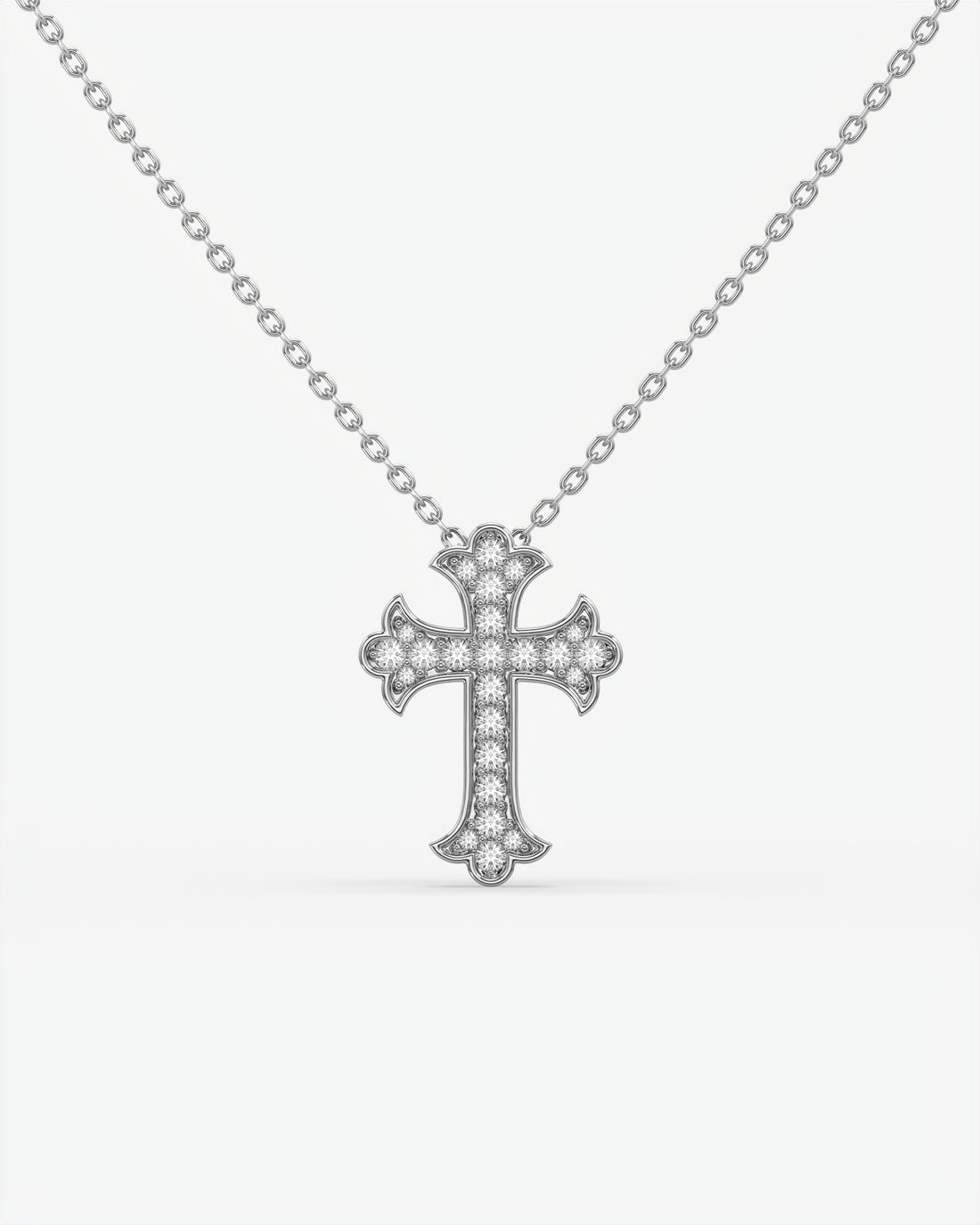 Vintage Diamond Trefoil Cross Pendant Necklace 14K White Gold