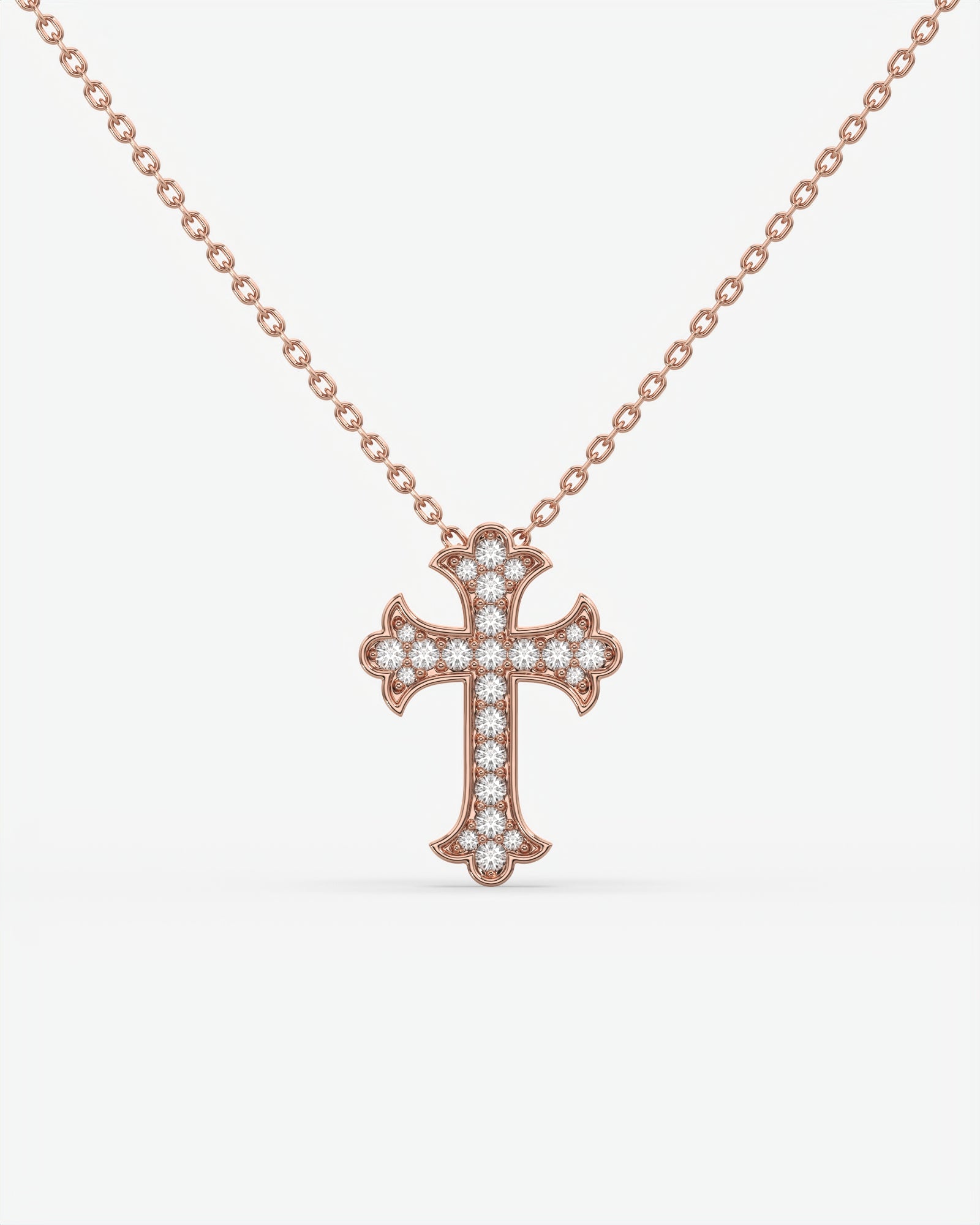 Vintage Diamond Trefoil Cross Pendant Necklace 14K Rose Gold